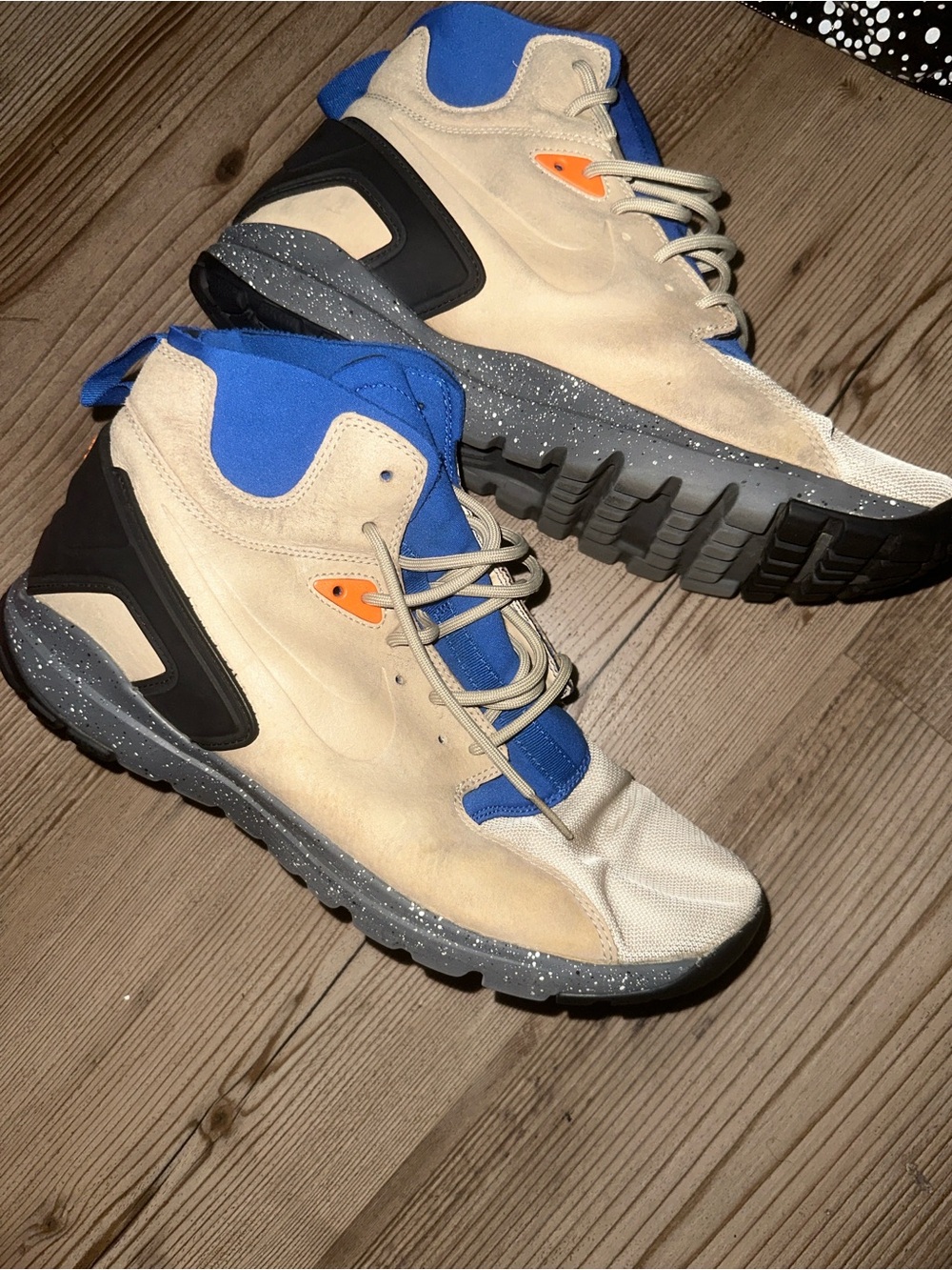Men's Beige and Blue High-Top Athletic Sneakers